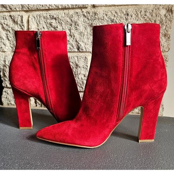 Marc Fisher Red Suede Boots, Pointed Toe, Side Zip MAYAE, High Heel, Sz 7.5M - Picture 5 of 8